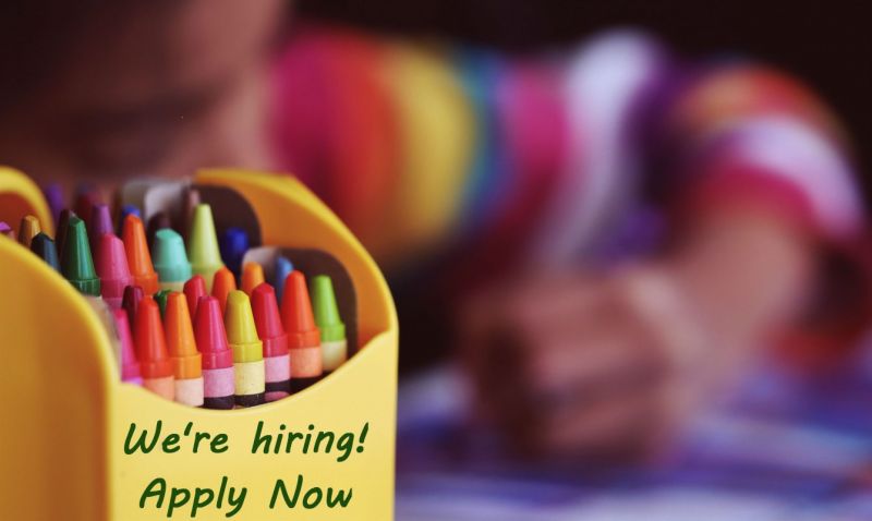 Pencil crayon box that says we're hiring! Apply Now