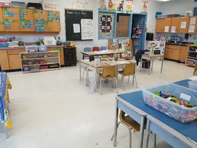 classroom with activities set up